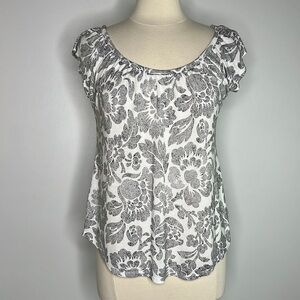 Loft women's black & white flutter sleeve tie back jersey knit top, size small